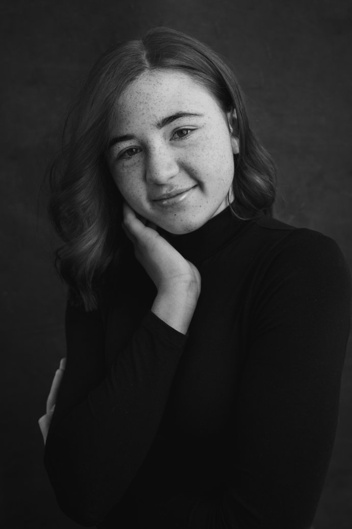 S Brazier Photography winter face campaign. Black and white portrait of female model.